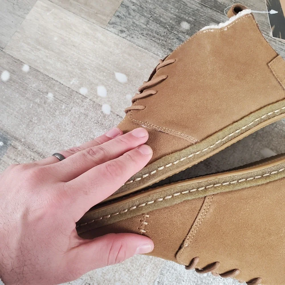 Toms‎ Toffee Bota Boots Mens Sz 8 Faux Shearling Suede Lace-Up